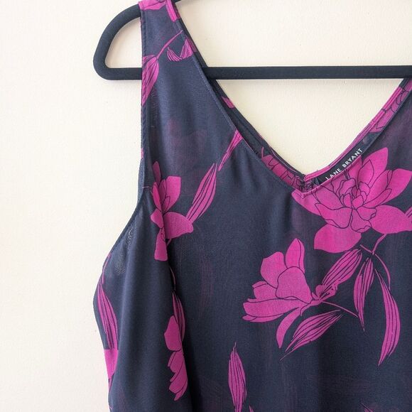 Lane Bryant Modern Swing Double-Layer Chiffon Tank Navy Fuchsia Size 20L - Picture 5 of 8